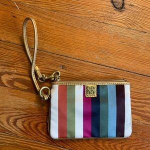 Striped Satin Coach Wristlet